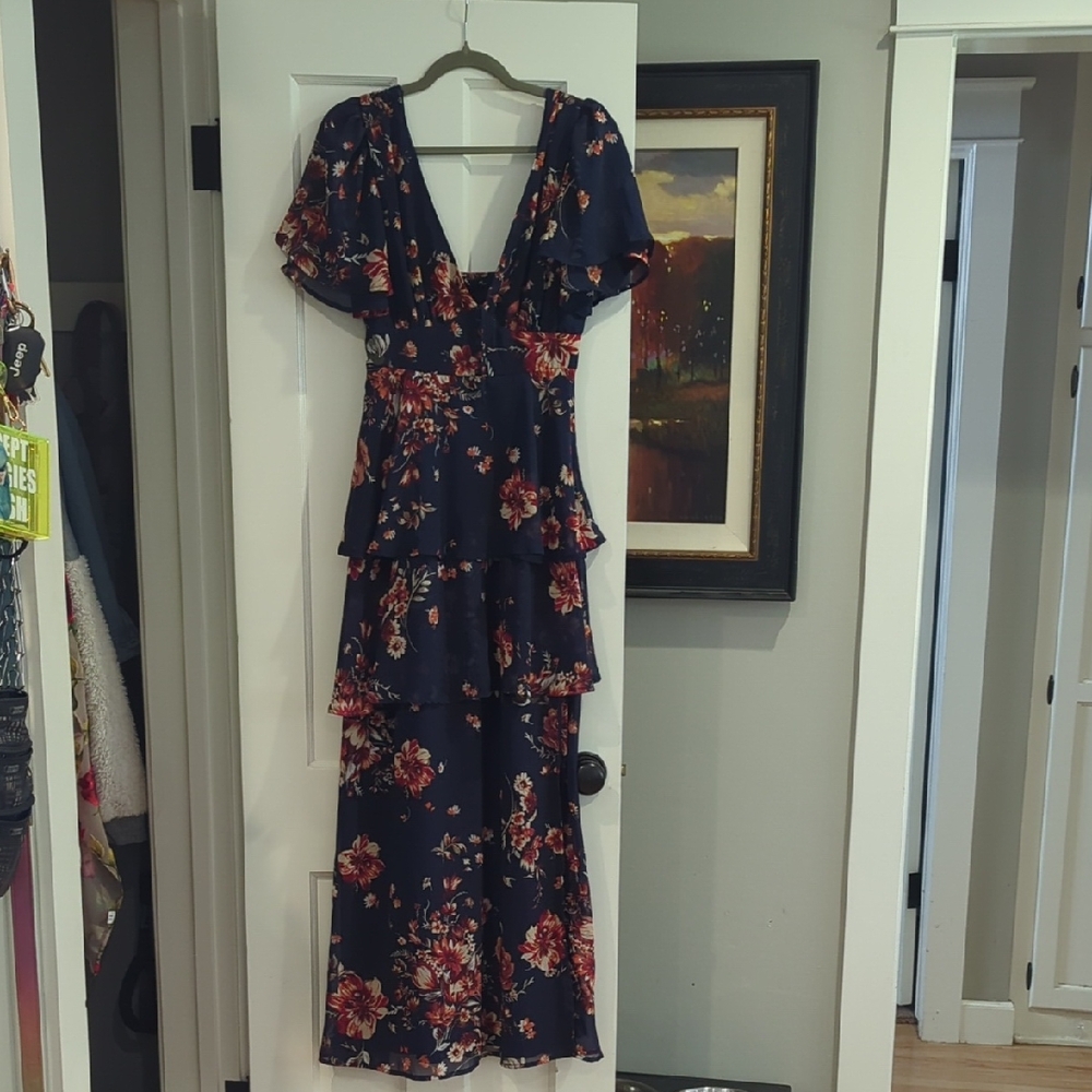 Lovely Day Floral Maxi Dress - Navy and Red